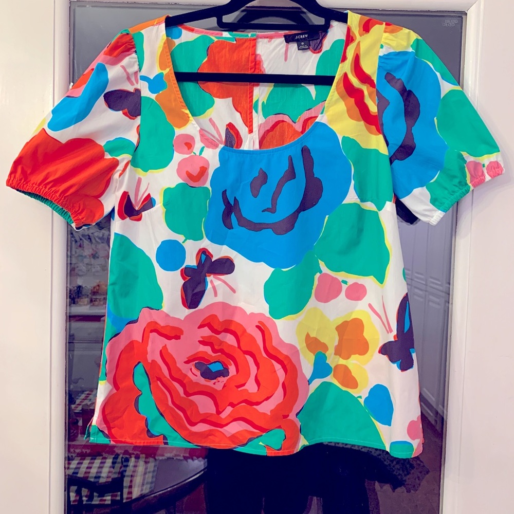 J. Crew Floral Short Sleeve Blouse